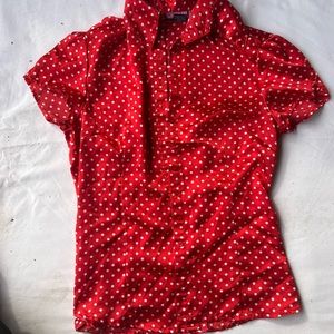 Satin red polka dot blouse